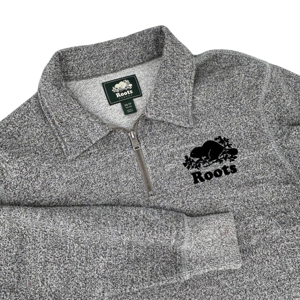 Roots Canada Salt and Pepper Quarter Zip Pullover Sweatshirt Grey XS TP